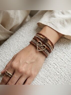Brown tone Layered magnetic heart Bracelet